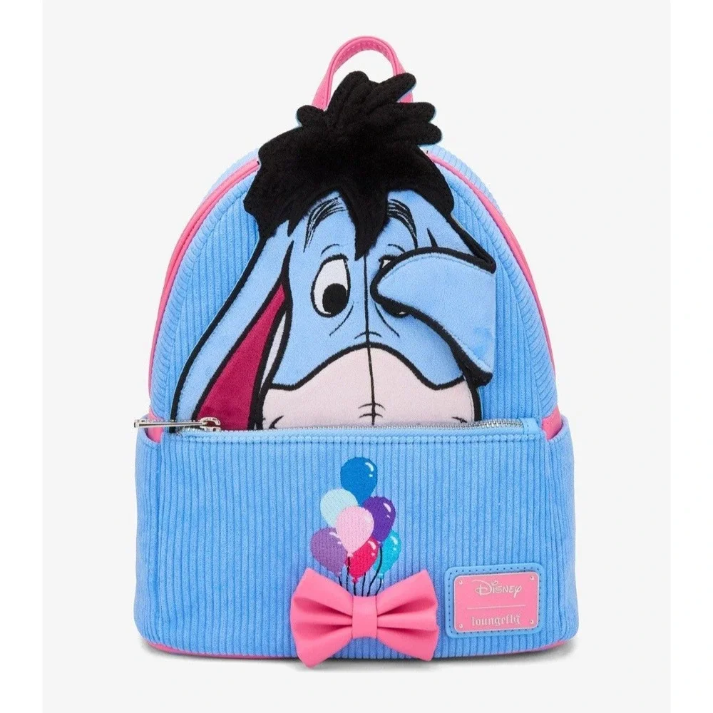 Loungefly Disney Winnie the Pooh Eeyore Peeking Corduroy Blue Backpack & Coin Ba